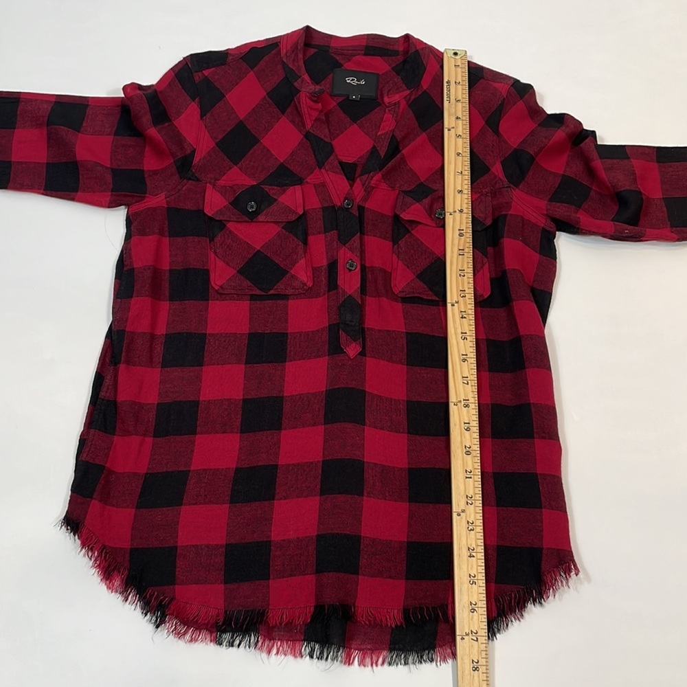 Rails Blouse Top S Plaid Red and Black V Neck Popover Frayed Hem - Picture 6 of 10
